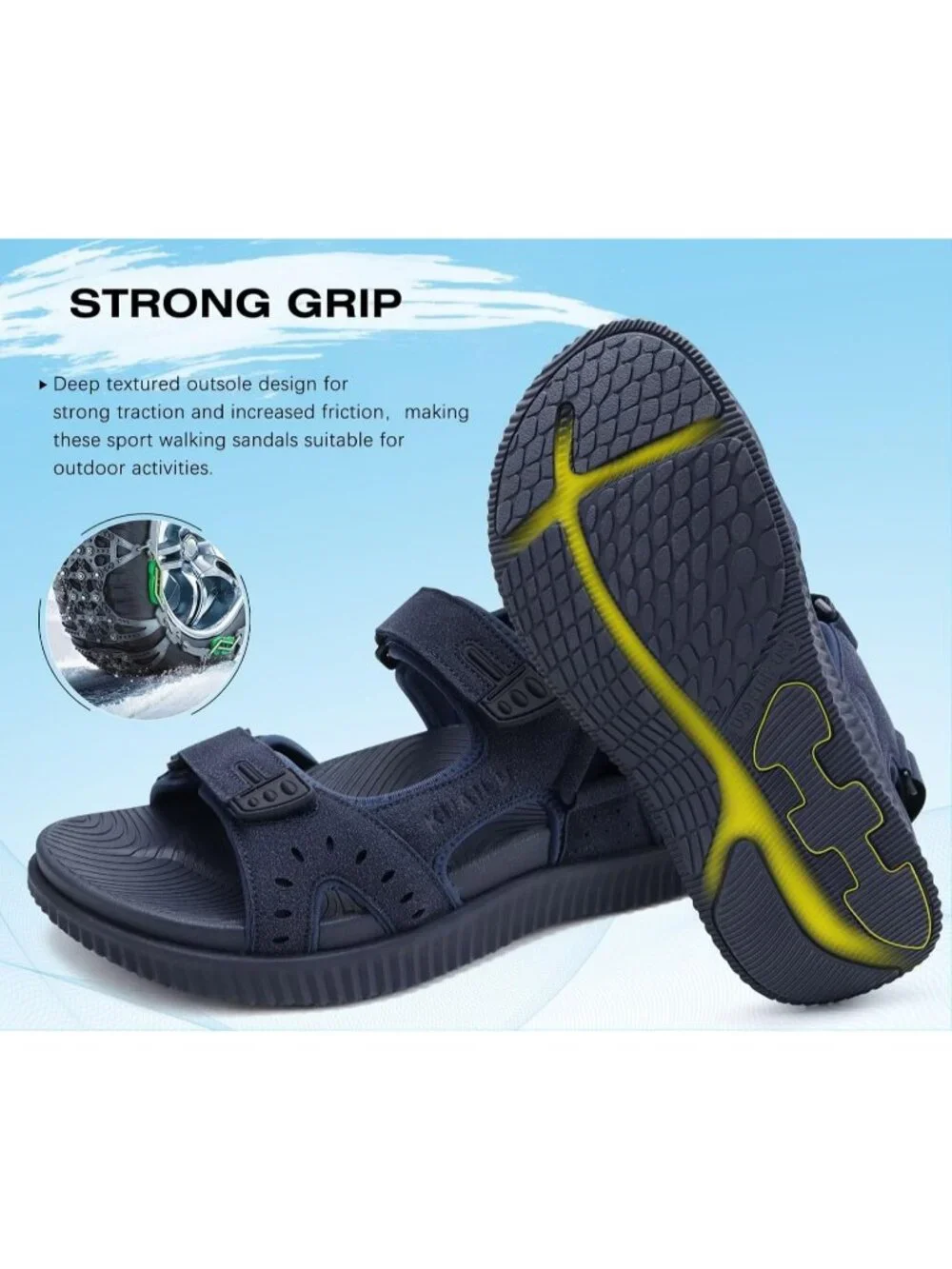 Men's Dark Blue Arch Support Thick Cushion Recovery Athletic Hiking Sandal Shoes